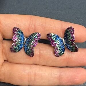Sample item Blue and Green CZ Butterfly Earrings with Iridescent Finish